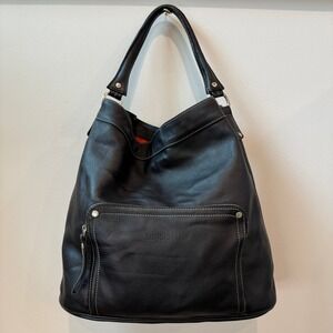 Longchamp Pebbled Leather Hobo Shoulder Bag Black Silver Hardware Y2k Style